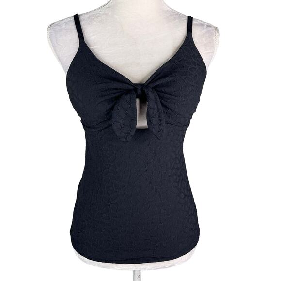Jessica Simpson Rose Bay Textured Tie-Front Tankini Top M Black New - Picture 4 of 12